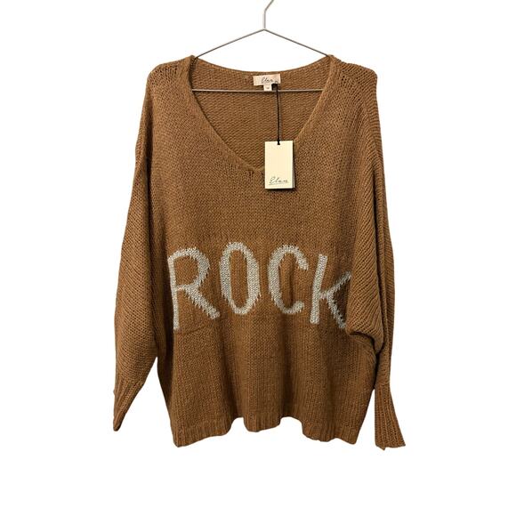 Elan NEW Tan and Silver Rock Oversized Sweater M - Picture 1 of 6
